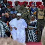 Le Président Mamadi Doumbouya au stade de Nongo pour la celebration de la journée internationale des femmes.